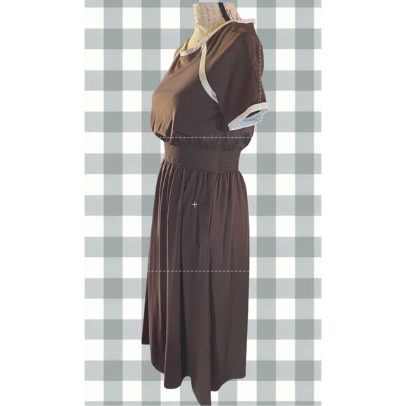 Vintage Jody of California Womens 8 70s Brown Smocked Waist Minimalist Dress - Picture 3 of 9